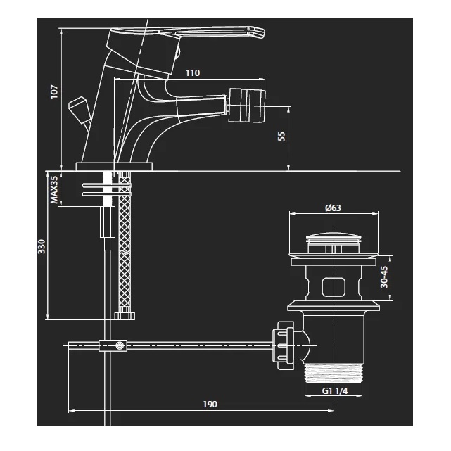 TECOM MISCELATORE BIDET TIMELESS CROMATO CON PILETTA 1"1/4 - immagine 2