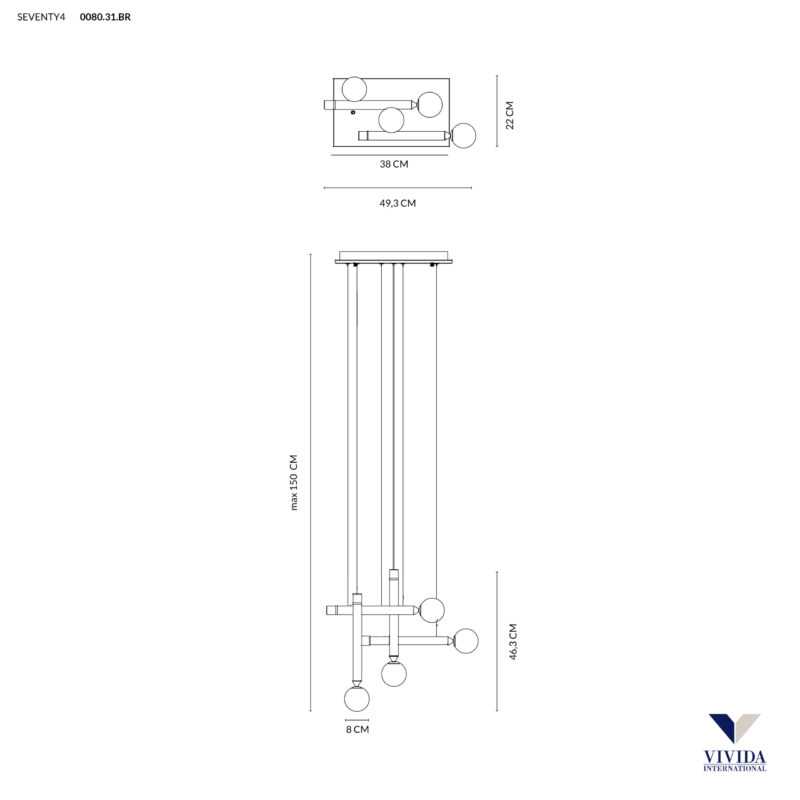 VIVIDA SOSPENSIONE SEVENTY 3000K 2640LM NERO ORO - immagine 3