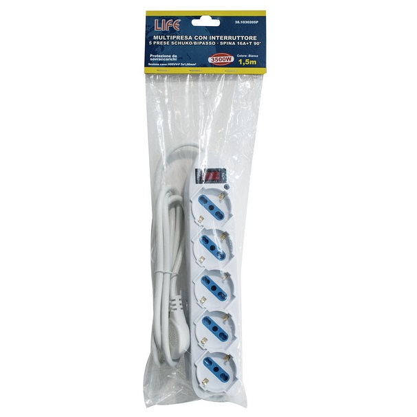 LIFE MULTIPRESA CON 5 PRESE 3500W CON INTERRUTTORE E CAVO 1.5mt - immagine 2