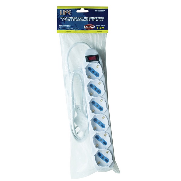 LIFE MULTIPRESA CON 6 PRESE 3500W CON INTERRUTTORE E CAVO 1.5mt - immagine 2