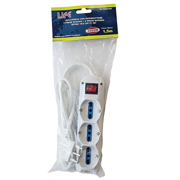 LIFE MULTIPRESA CON 9 PRESE 3500W CON INTERRUTTORE E CAVO 1.5mt - immagine 2