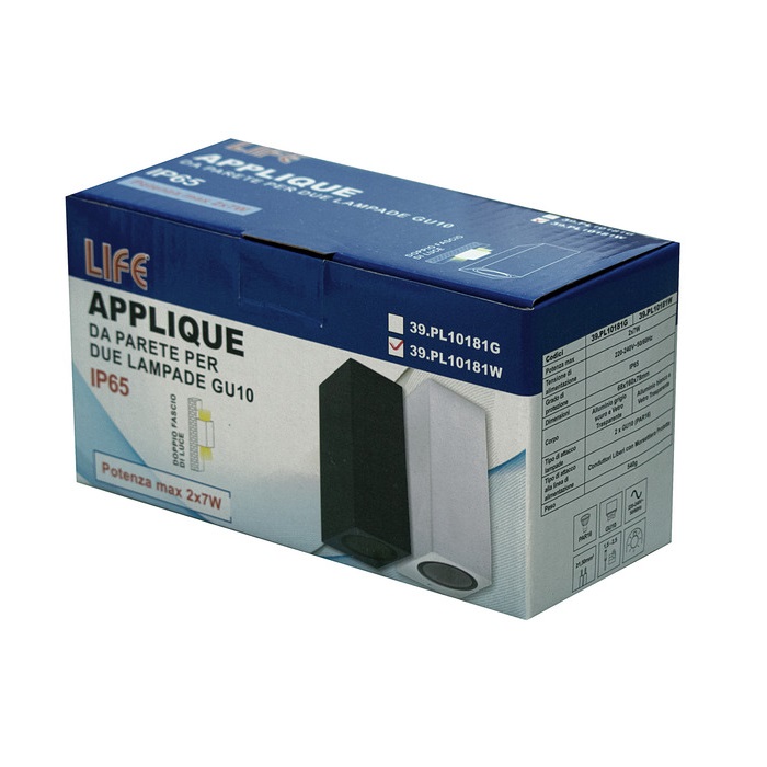 LIFE APPLIQUE A PARETE DOPPIA EMISSIONE 2xGU10 IP65 BIANCO - immagine 3