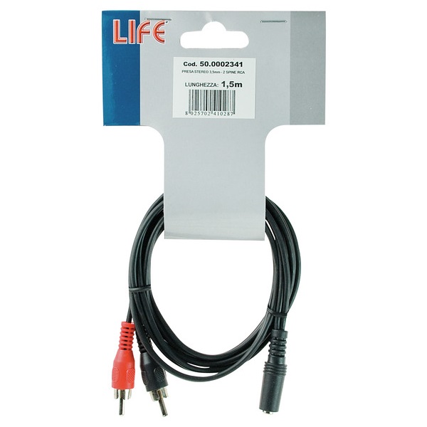 LIFE CAVETTO PRESA STEREO 3.5mm 2 SPINE RCA L.1,5m - immagine 3