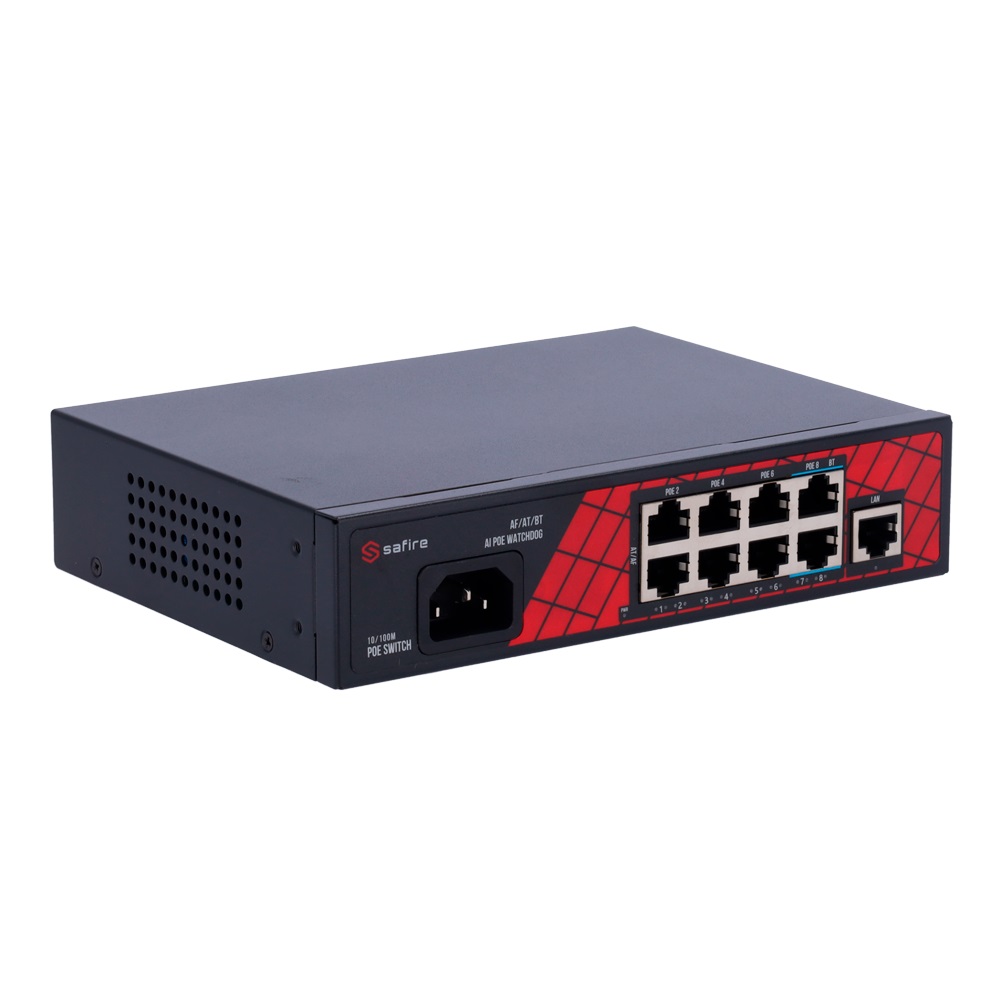 SAFIRE SWITCH POE 8 PORTE CON UPLINK GIGABIT E SFP – 120W CON AI WATCHDOG FINO A 250m - immagine 4