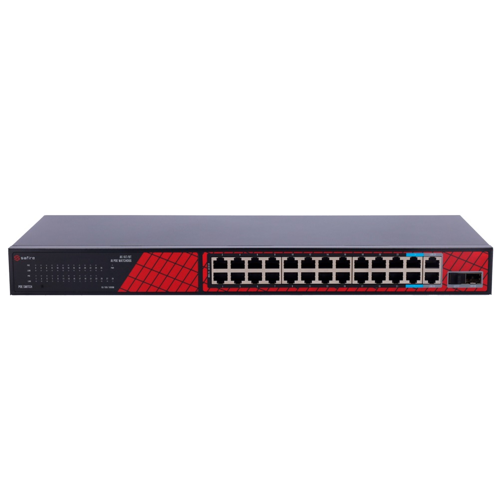 SAFIRE SWITCH POE 24 PORTE CON UPLINK GIGABIT E SFP – 300W CON AI WATCHDOG FINO A 250m - immagine 2