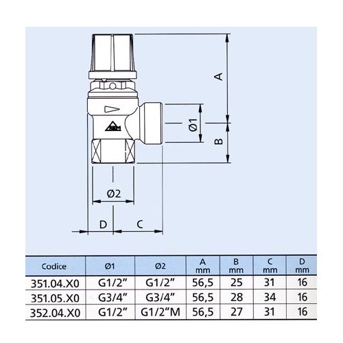 RBM VALVOLA DI SICUREZZA 3 BAR DA 1/2'' M x 3/4" F - immagine 2