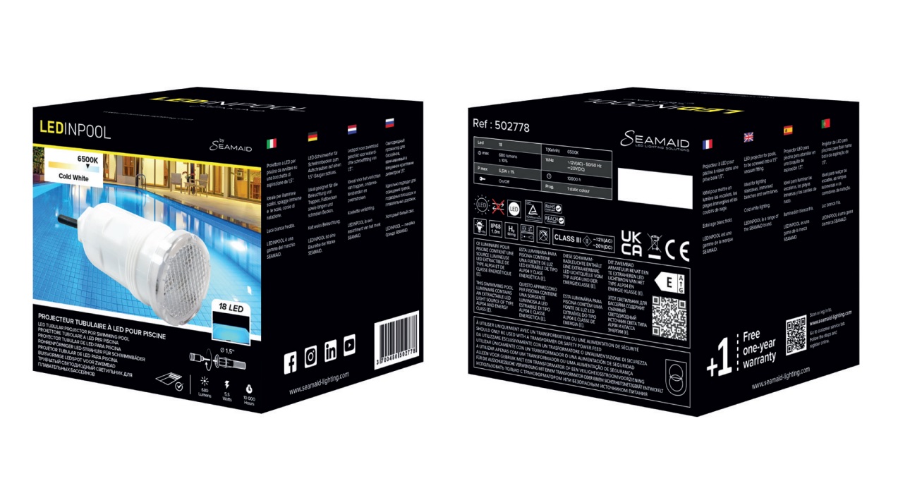 SEAMAID PROIETTORE PER PISCINA 18 LED 6W 6500K 12V - immagine 7