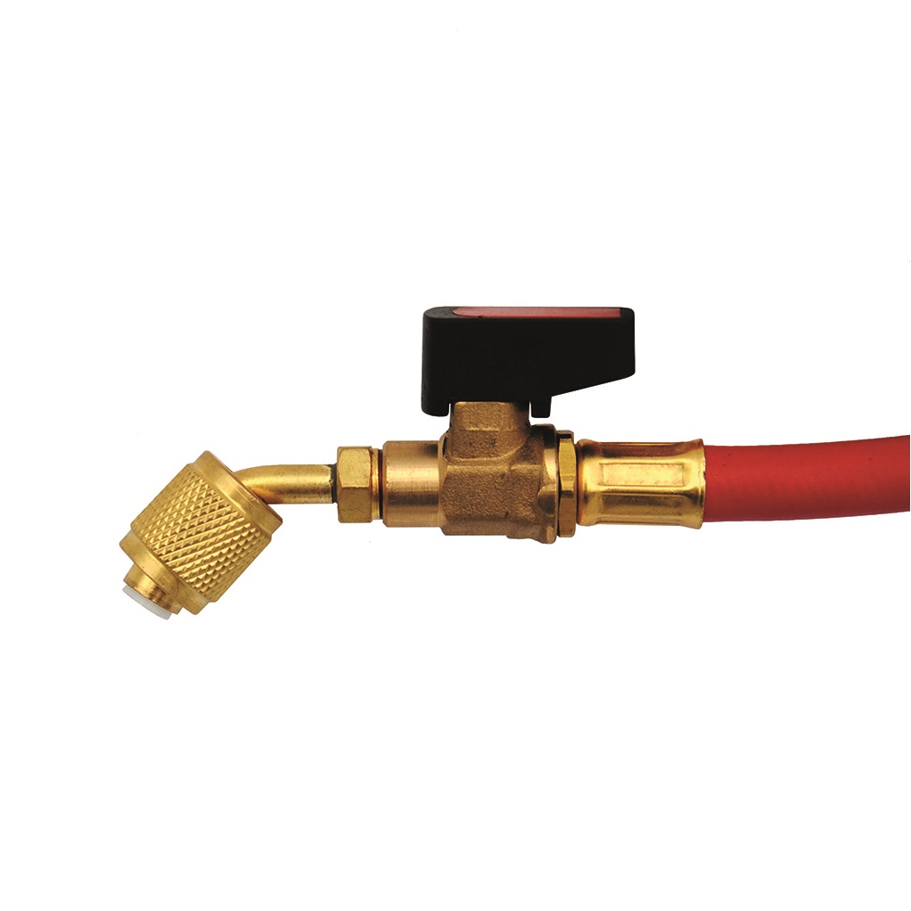 TECNOGAS TUBO FLESSIBILE ROSSO CON RUBINETTO A 45° - 1/4" SAE x 1/4" SAE - immagine 2
