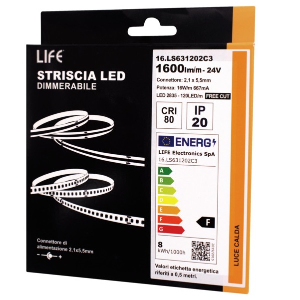 LIFE STRIP LED FREE CUT 24V 16W/m 3000K 1700Lm/mt - BOBINA 5 METRI - immagine 2