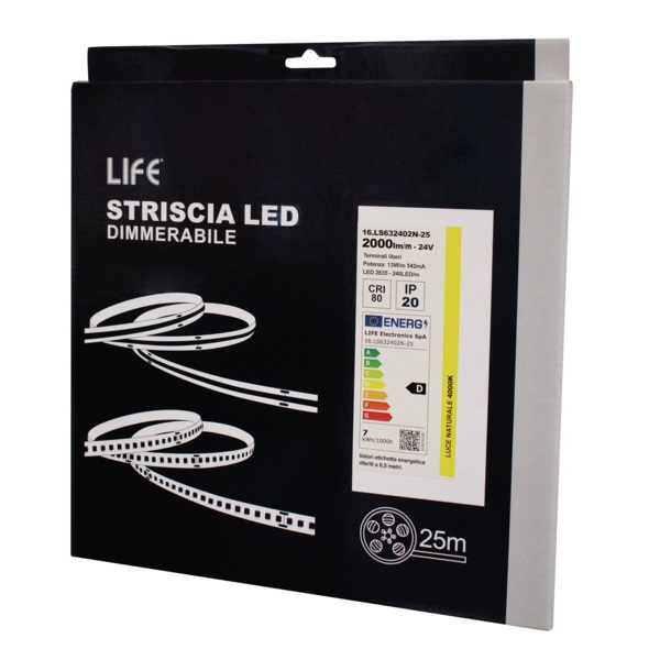 LIFE STRISCIA LED 240LED/M 24V 13W/M 4000K CRI80 IP20 – 2000 LM/M – BOBINA 25 METRI - immagine 3