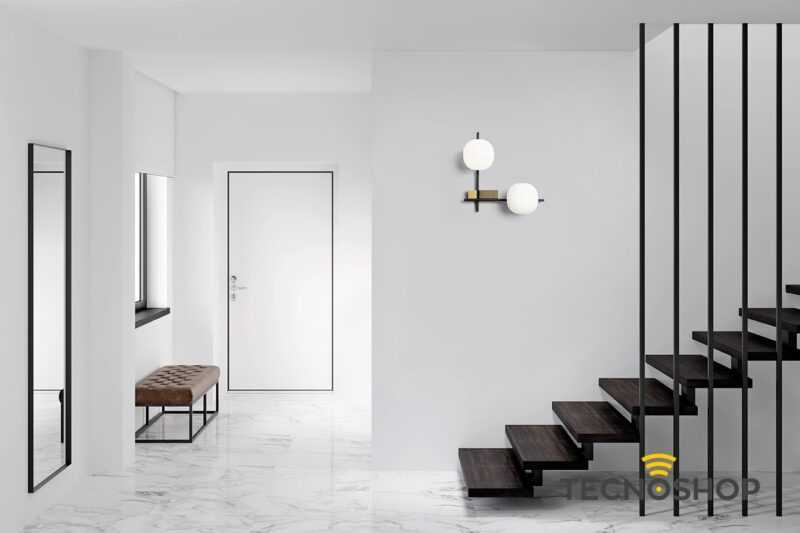 MILOOX APPLIQUE "LINGOTTO" 2xG9 38,2cm NERO/ORO CON SFERE VETRO OPALE - immagine 5