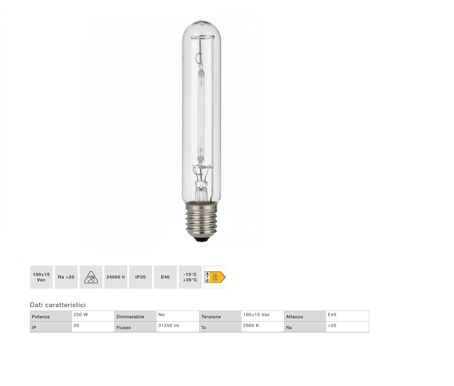 DURALAMP LAMPADA TUBOLARE E40 250W HDS - SODIO ALTA PRESSIONE - immagine 3