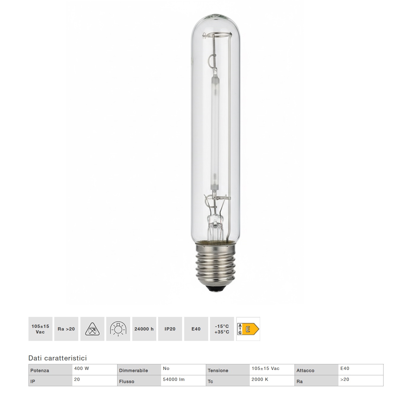 DURALAMP LAMPADA TUBOLARE E40 400W HDS - SODIO ALTA PRESSIONE - immagine 2