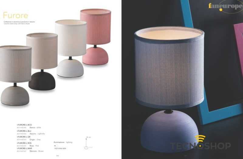 INTEC LAMPADA DA TAVOLO "FURORE" 1XE14 CON BASE IN CERAMICA GRIGIA E PARALUME IN TESSUTO - immagine 5