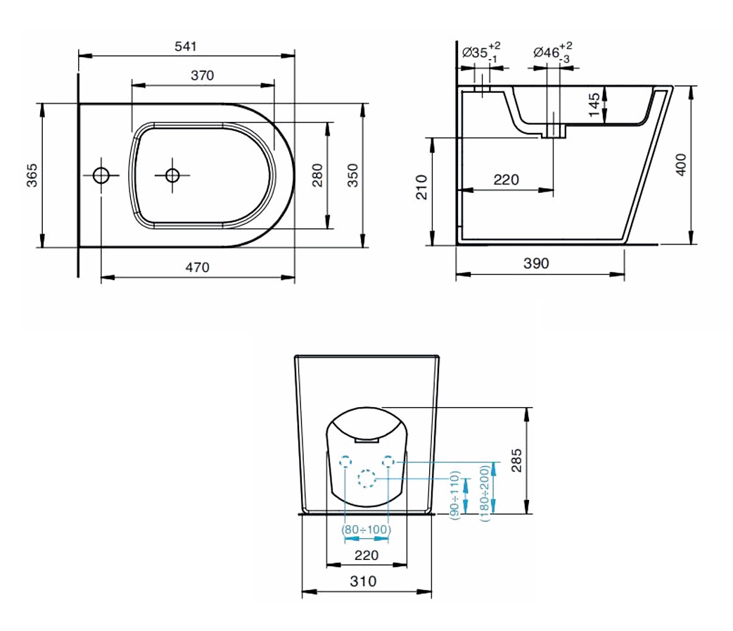 BIDET A TERRA FILO PARETE RIMFREE IN CERAMICA BIANCA SERIE Q8 - immagine 2