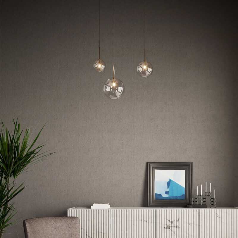 IDEAL LUX SOSPENSIONE "EQUINOXE" 1xG4 D.15cm OTTONE E VETRO SOFFIATO TRASPARENTE - immagine 5