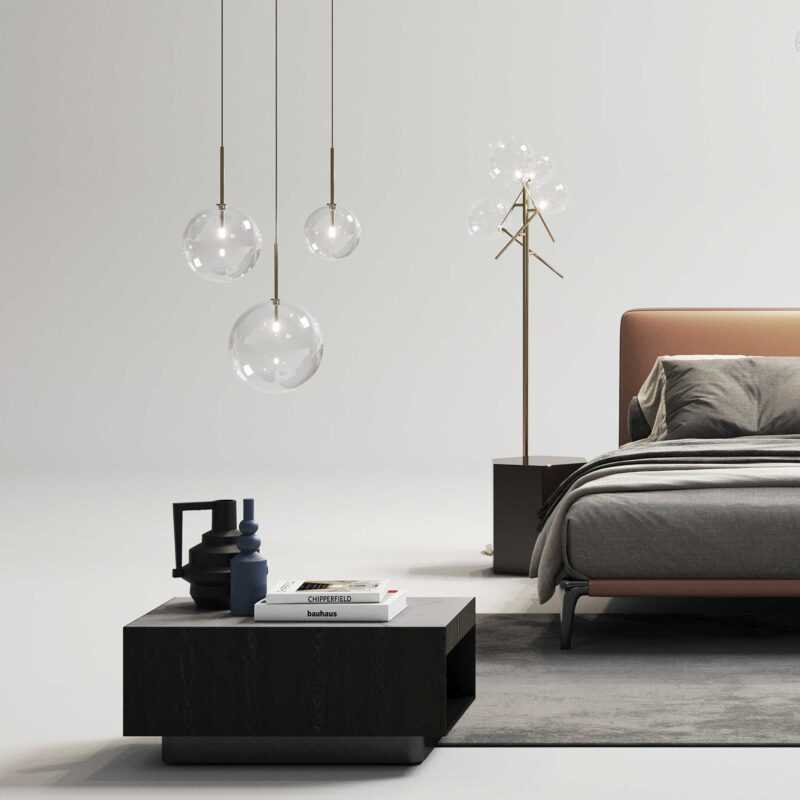IDEAL LUX SOSPENSIONE "EQUINOXE" 1xG4 D.15cm OTTONE E VETRO SOFFIATO TRASPARENTE - immagine 3