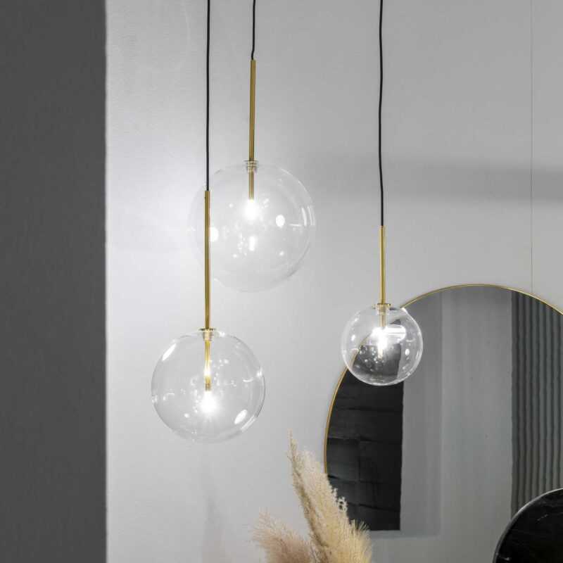 IDEAL LUX SOSPENSIONE "EQUINOXE" 1xG4 D.15cm OTTONE E VETRO SOFFIATO TRASPARENTE - immagine 4