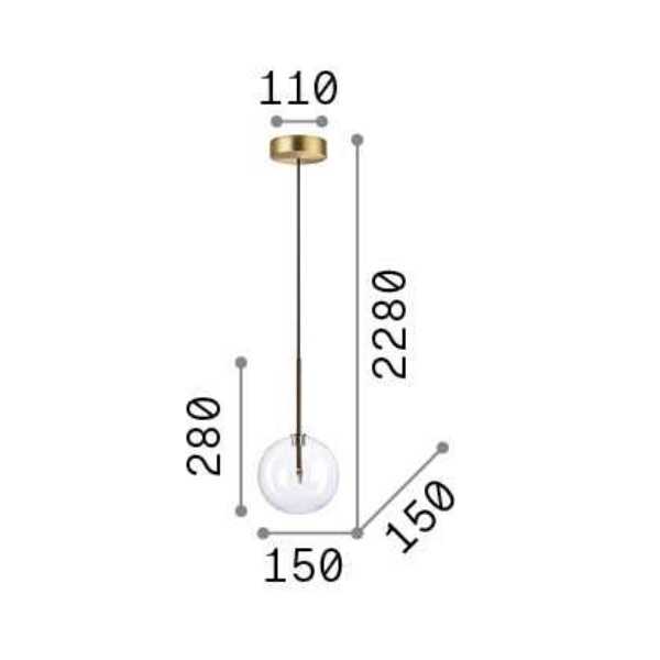 IDEAL LUX SOSPENSIONE "EQUINOXE" 1xG4 D.15cm OTTONE E VETRO SOFFIATO TRASPARENTE - immagine 2