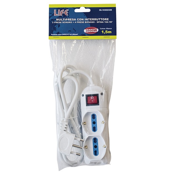 LIFE MULTIPRESA CON 6 PRESE 3500W CON INTERRUTTORE E CAVO 1.5mt - immagine 2