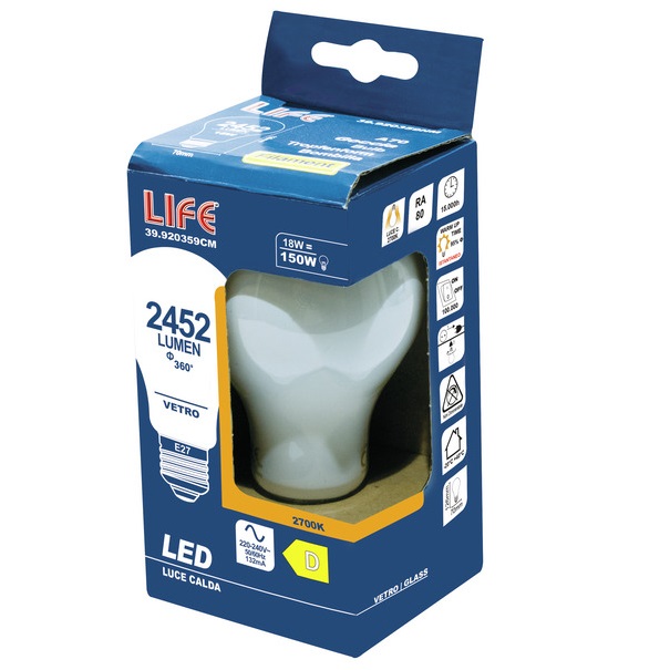 LIFE LAMPADA LED FILAMENTO MILKY E27 18W 2700K 2452LM - immagine 3