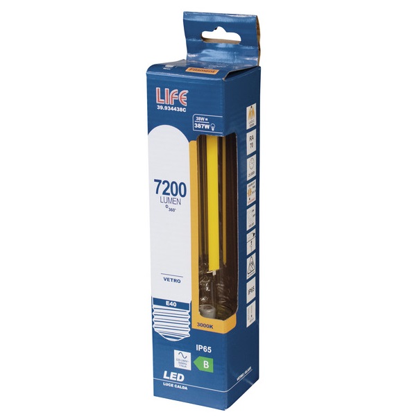 LIFE LAMPADA LED FILAMENTO E40 38W 3000K 7200LM VETRO TRASPARENTE IP65 - immagine 3