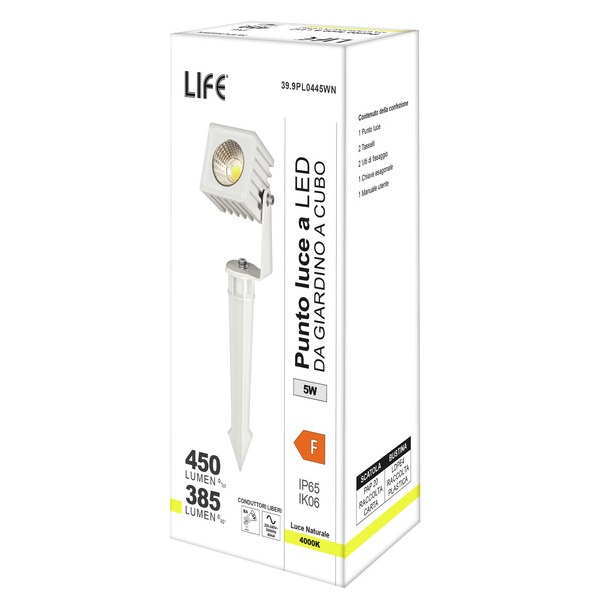 LIFE PICCHETTO DA GIARDINO LED 65W 45° 4000K IP65 CORPO BIANCO - immagine 3