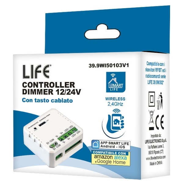LIFE CONTROLLER DIMMER 1CH 96W (12V) - 192W (24V) SMART WIRELESS + TASTO CABLATO - immagine 2