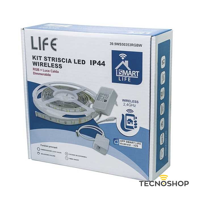 LIFE KIT STRISCIA LED WIRELESS 3mt 24W RGB+W CON ALIMENTATORE E CONTROLLER - immagine 2
