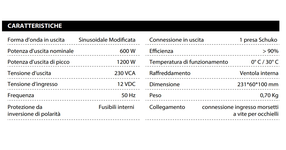 MELCHIONI INVERTER DA 12VDC A 230VAC 600W SOFTSTART ONDA SINUSOIDALE MODIFICATA - immagine 2