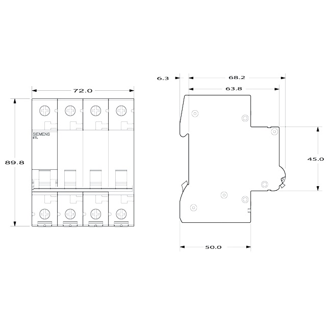 SIEMENS SEZIONATORE MODULARE ON/OFF 4P 63A 4 MODULI CON LEVA ROSSA - immagine 2