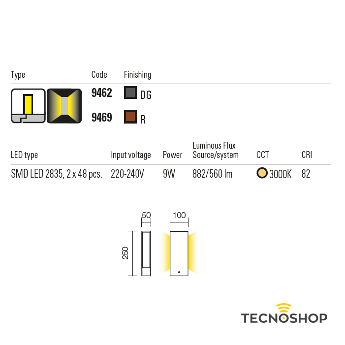 REDO PALETTO LED "TWIN" BIEMISSIONE H.25cm 9W 3000K 560LM GRIGIO - immagine 2