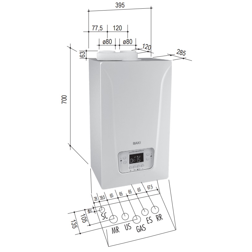 BAXI CALDAIA A CONDENSAZIONE MURALE LUNA COMPACT 24 KW IDROGENO 20% - immagine 3