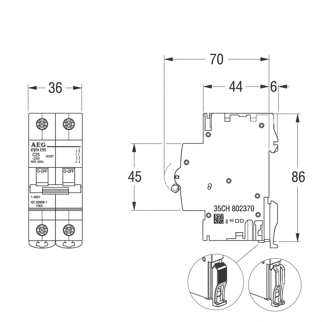 AEG INTERRUTTORE MAGNETOTERMICO Elfa E90SUC 2P C 16A 500VDC - immagine 2