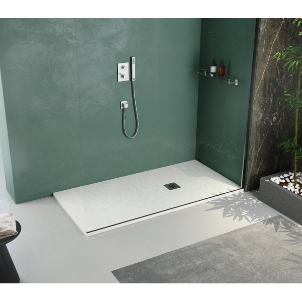 PIATTO DOCCIA RETTANGOLARE 80x120cm IN MARMORESINA BIANCO MODELLO STONE FREE H.2,8mm - immagine 2