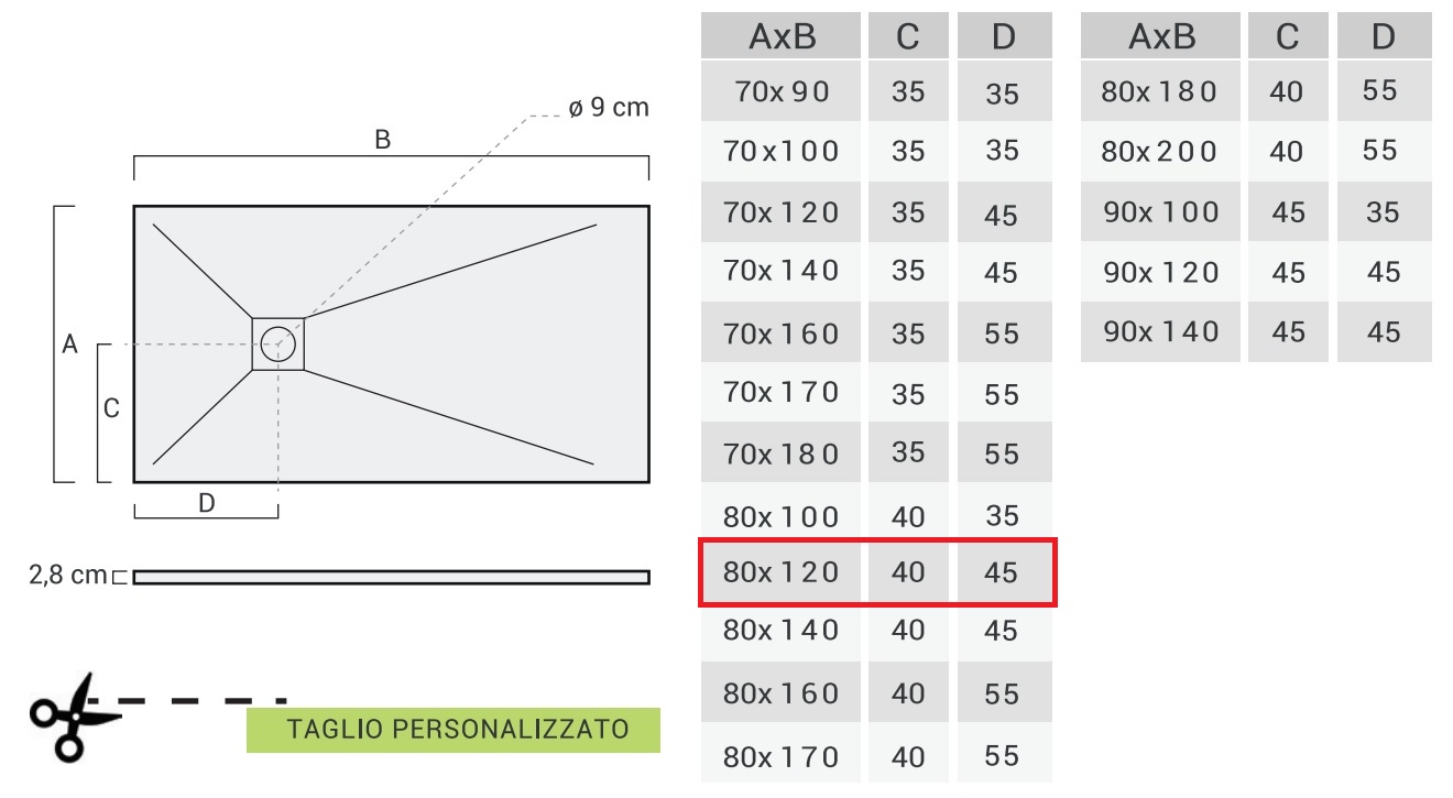 PIATTO DOCCIA RETTANGOLARE 80x120cm IN MARMORESINA BIANCO MODELLO STONE FREE H.2,8mm - immagine 3