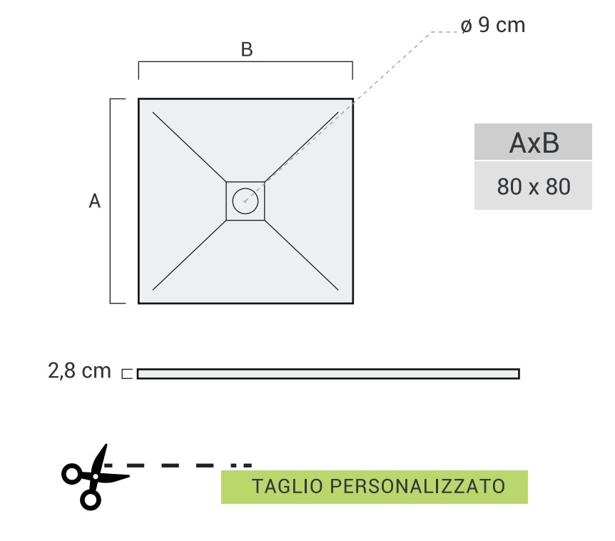 PIATTO DOCCIA QUADRATO 80x80cm IN MARMORESINA BIANCO MODELLO STONE FREE H.2,8mm - immagine 3