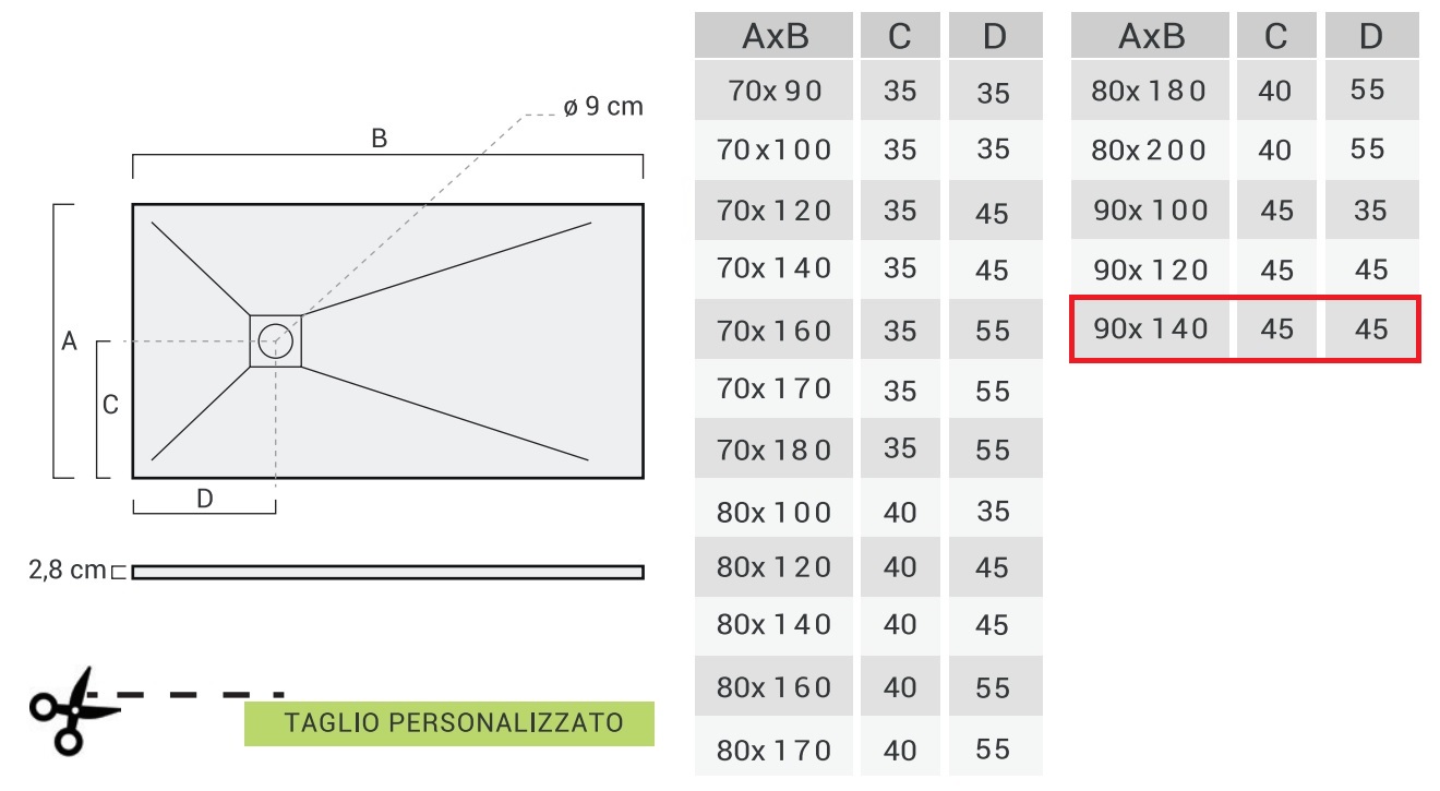 PIATTO DOCCIA RETTANGOLARE 90x140cm IN MARMORESINA BIANCO MODELLO STONE FREE H.2,8mm - immagine 3