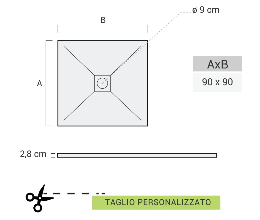 PIATTO DOCCIA QUADRATO 90x90cm IN MARMORESINA BIANCO MODELLO STONE FREE H.2,8mm - immagine 3