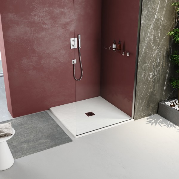PIATTO DOCCIA QUADRATO 90x90cm IN MARMORESINA BIANCO MODELLO STONE FREE H.2,8mm - immagine 2