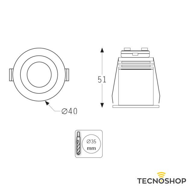 PRO-LIGHT FARETTO INCASSO TONDO 4.5W 3000K Ø 35mm BIANCO CON DRIVER - immagine 2