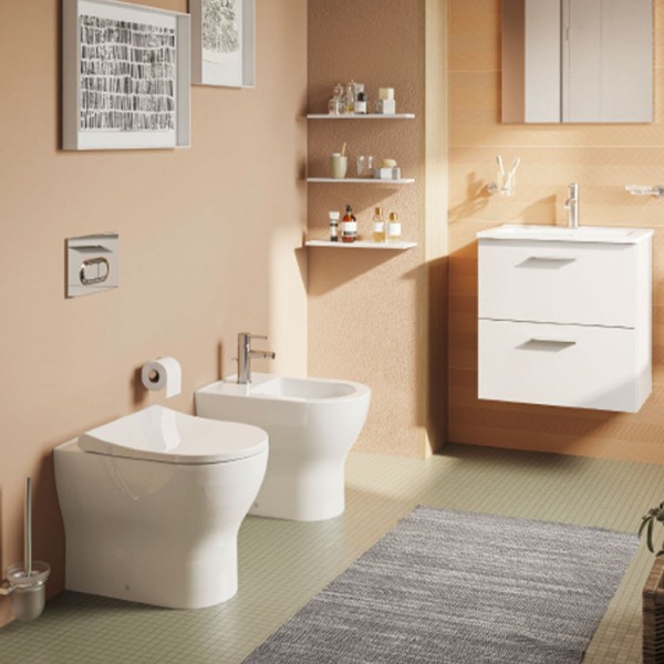 VASO WC A TERRA FILO PARETE IN CERAMICA BIANCA SERIE MIA ROUND - immagine 4