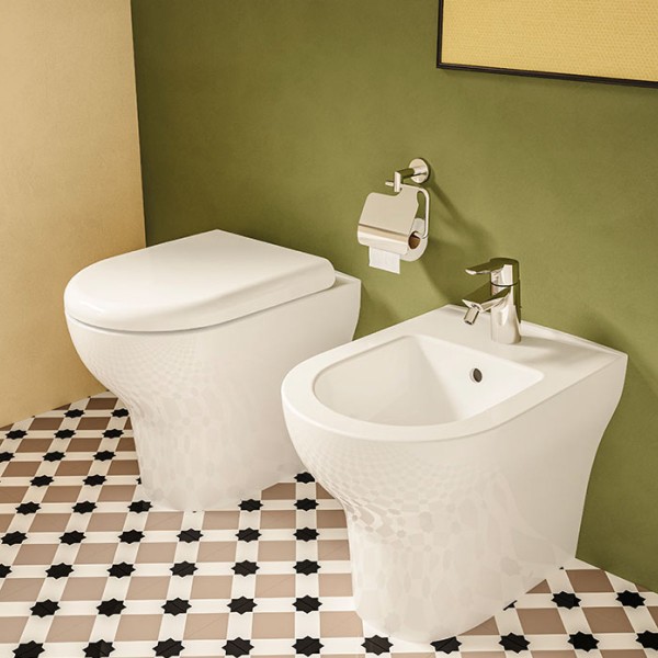 VASO WC A TERRA FILO PARETE IN CERAMICA BIANCA SERIE ZENTRUM - immagine 3