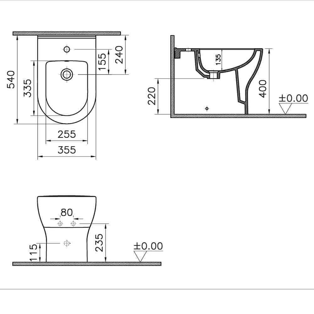 BIDET A TERRA FILO PARETE IN CERAMICA BIANCA SERIE MIA ROUND - immagine 3