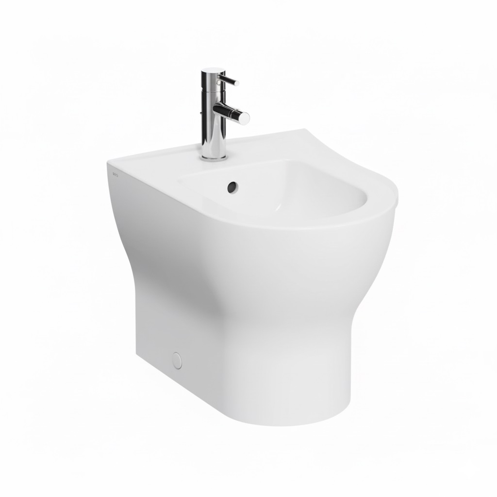 BIDET A TERRA FILO PARETE IN CERAMICA BIANCA SERIE MIA ROUND - immagine 2