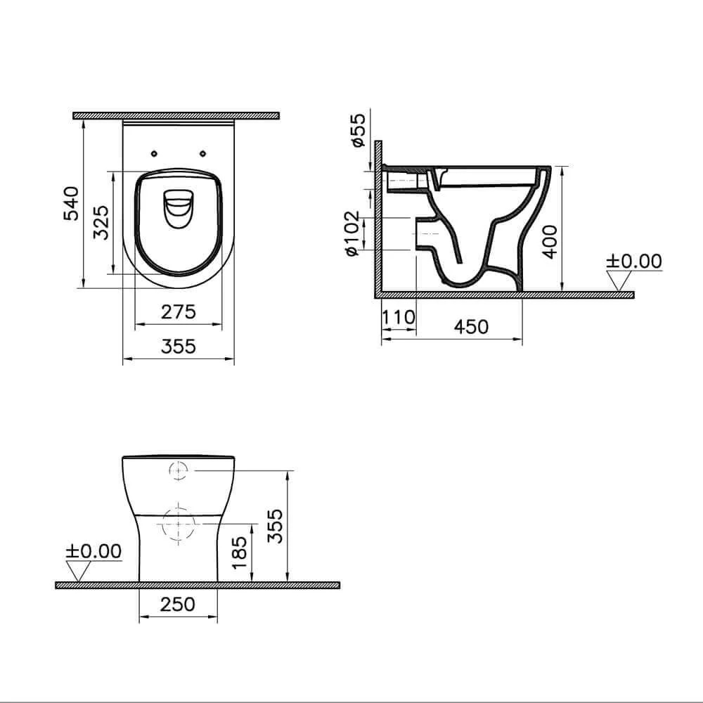 VASO WC A TERRA FILO PARETE IN CERAMICA BIANCA SERIE MIA ROUND - immagine 3
