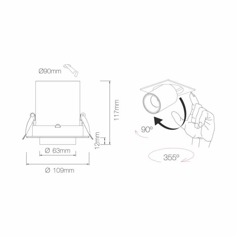 BENEITO FARETTO INCASSO LED OXO QUADRATO 12W TRICOLOR NERO - immagine 3