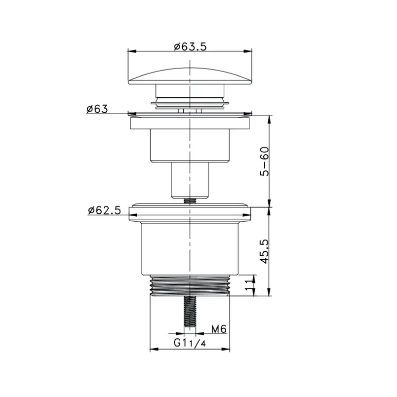AMBRA PILETTA DI SCARICO CLICK CLACK DA 1"1/4 UNIVERSALE NERA OPACA - immagine 2