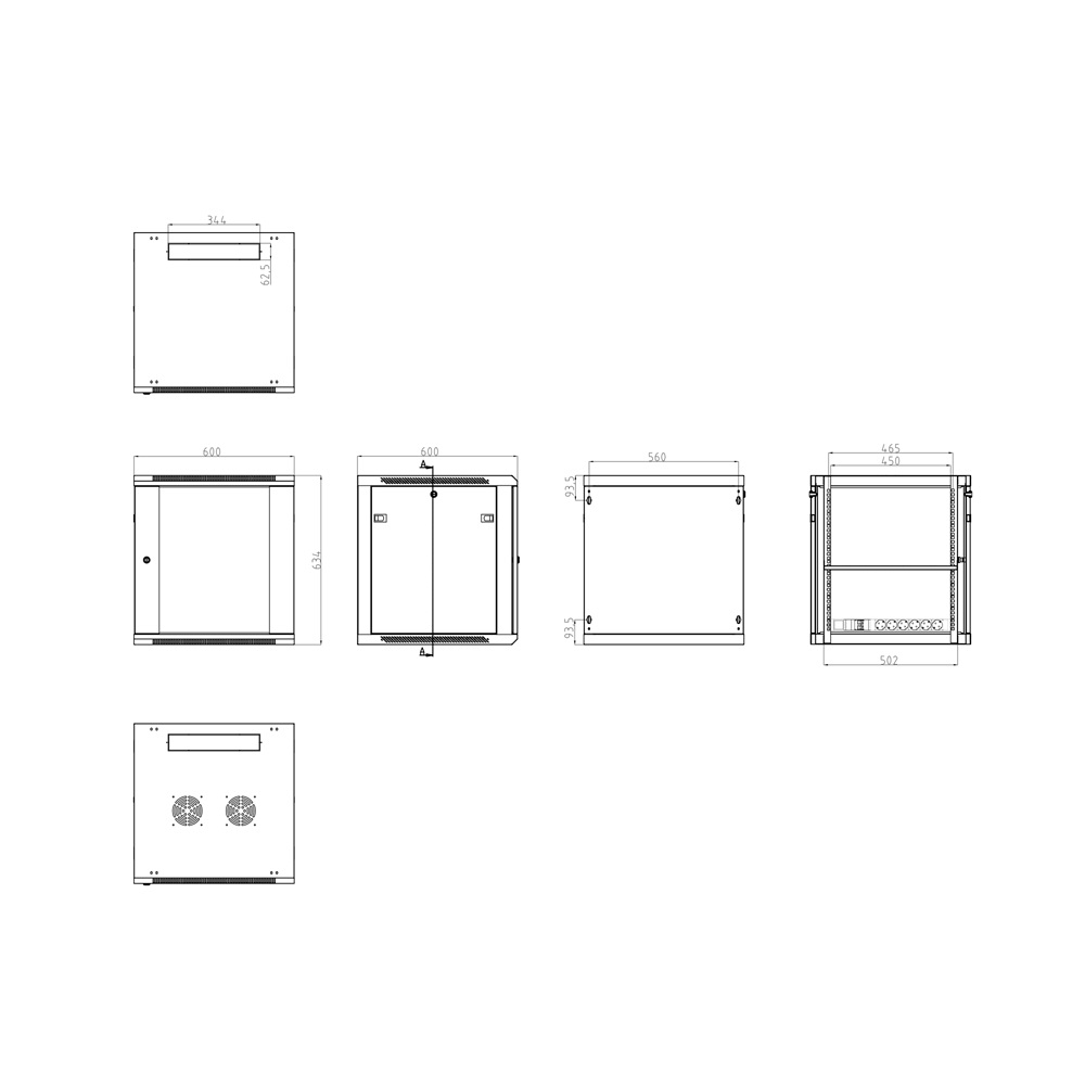 ARMADIO RACK A PARETE 12U 19" 600x600mm COMPLETO CON ACCESSORI - immagine 4