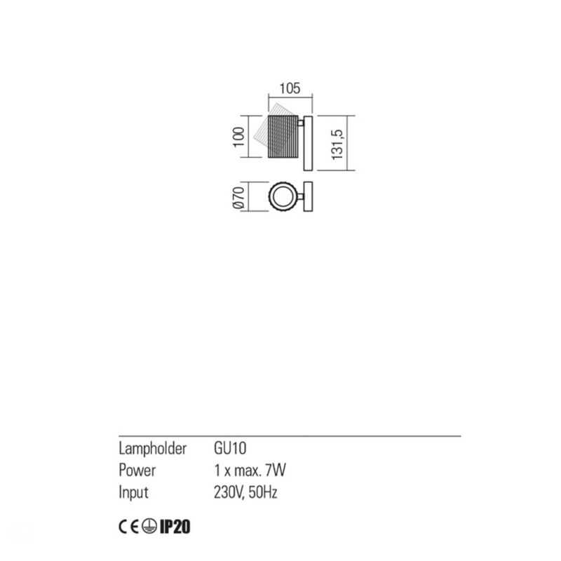 APPLIQUE ORIENTABILE “DELPHI” BIANCO OPACO 1xGU10 CON INTERRUTTORE - immagine 2